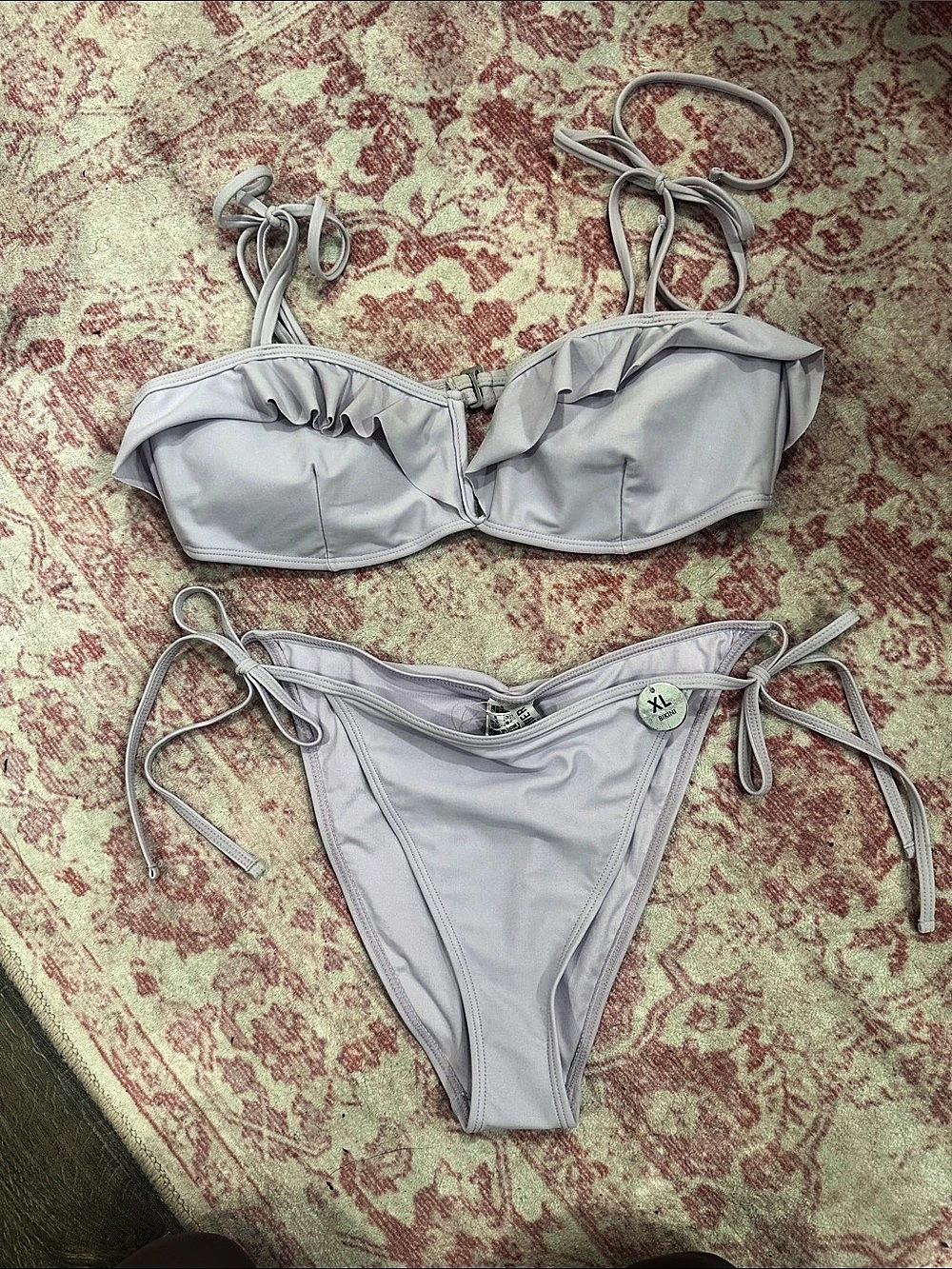 FOREVER 21 Ruffled Tie Side Bikini Purple XL NWT